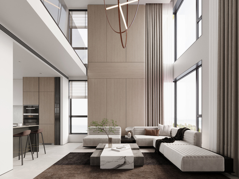  现代别墅大堂 别墅客厅3d模型 