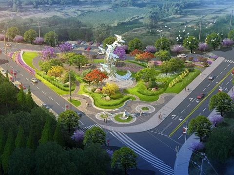  公路三角形交叉路口psd 