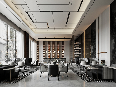  新中式酒店大堂接待区3d模型 