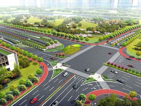  现代道路桥梁鸟瞰景观psd 