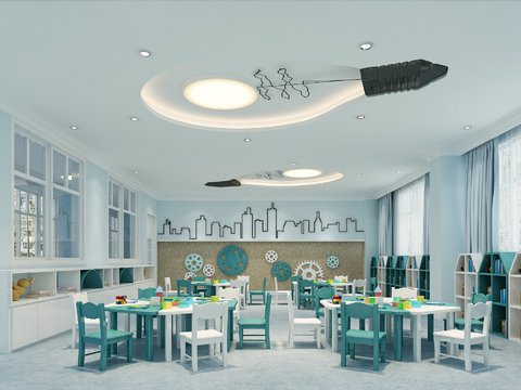  现代幼儿园科学室3d模型 