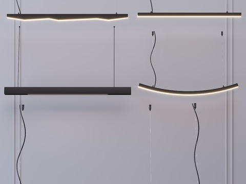  现代条形办公吊灯3d模型 