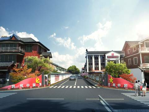  新中式乡村 道路街景psd 