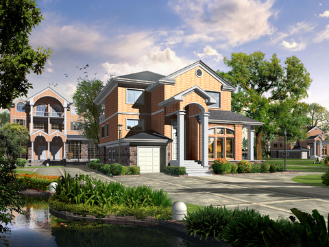  欧式独栋别墅外观psd 