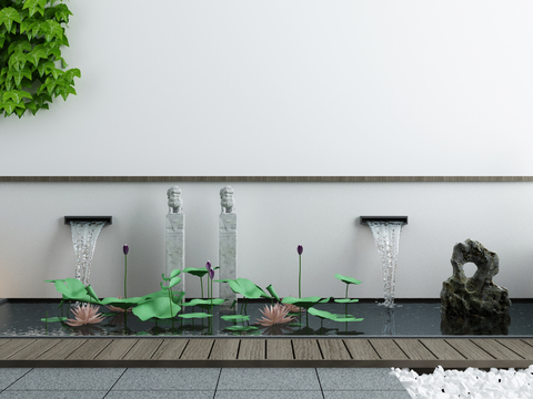  新中式庭院水景小品3d模型 