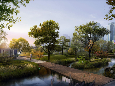  现代湿地公园景观psd 