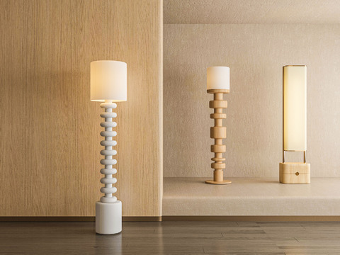  侘寂风落地灯3d模型下载 现代极简自然材质客厅卧室装饰灯 柔和光线营造宁静氛围 