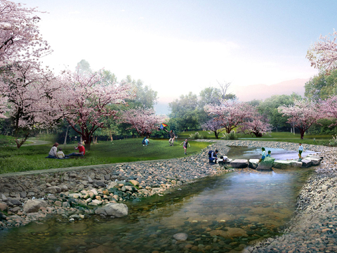  现代河道园林景观psd 