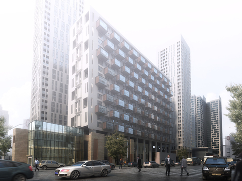  现代办公楼建筑外观psd 