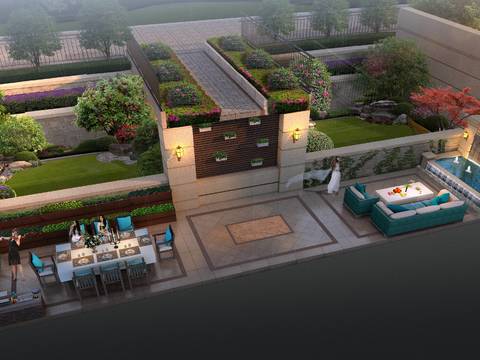  现代别墅庭院阳台psd 