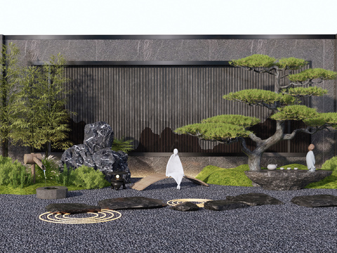  新中式庭院小品3d模型 