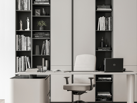  现代班台桌椅3d模型 