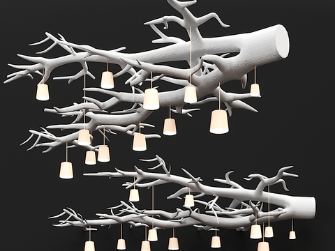  现代简约树枝造型装饰灯3d模型下载 客厅餐厅酒店大堂创意灯具设计 