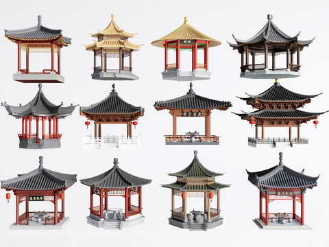  中式古建凉亭 亭子3d模型 