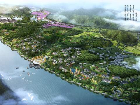  现代湿地园林鸟瞰psd 