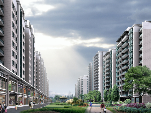  现代住宅楼外观psd 