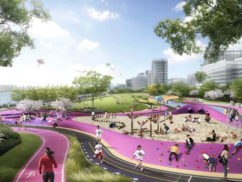  现代亲子沙池公园景观psd 