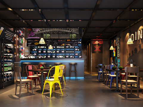  工业风酒吧3d模型 