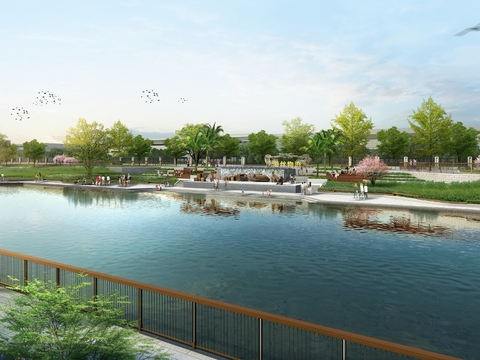  湖边园林 景观PSD 