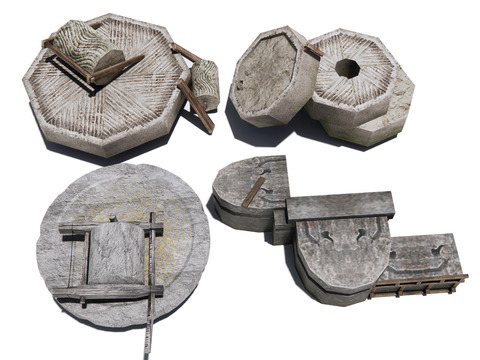  中式磨盘 石磨 水磨小品3d模型 