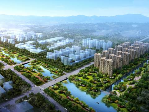  园林景观鸟瞰psd 