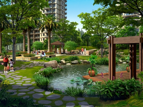  庭院花园景观psd 