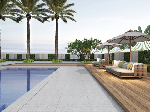  现代户外游泳池3d模型 