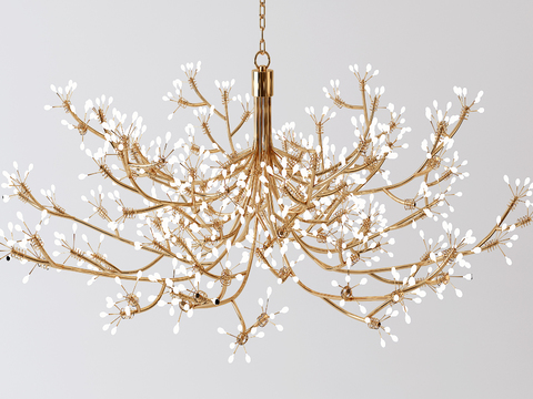  奢华金色树枝造型吊灯3d模型下载 现代艺术客厅装饰灯具 自然风格别墅水晶灯饰 