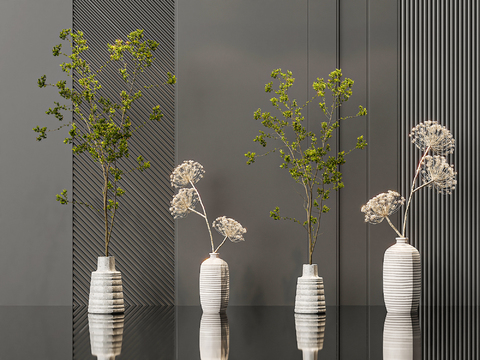  水生植物 花瓶 干花3d模型 