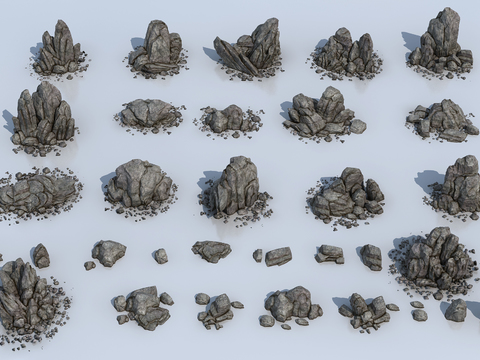  现代石头假山小品3d模型 