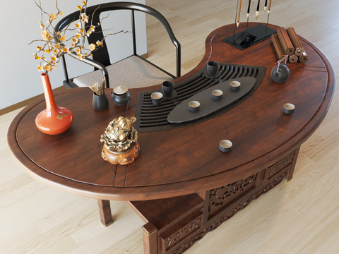 新中式实木茶桌椅3d模型