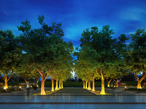  现代城市公园夜景3d模型 