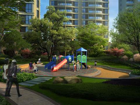  现代小区滑滑梯公园psd 