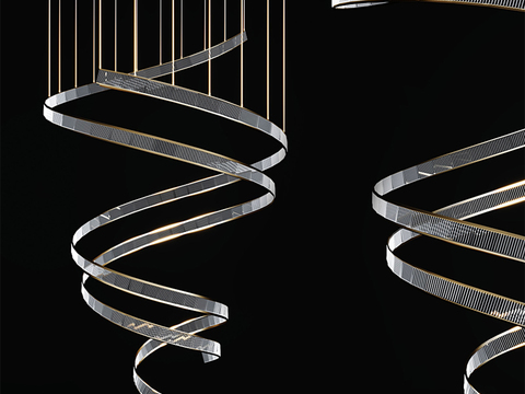  现代螺旋水晶吊灯3d模型下载 金属玻璃艺术灯具 科技感室内装饰灯 