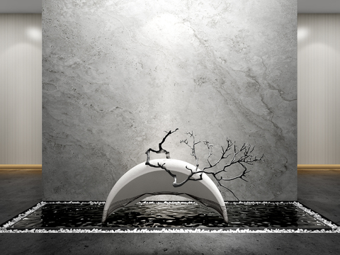  新中式雕塑水景小品3d模型 