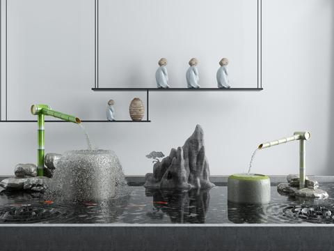  新中式庭院水景园艺小品3d模型 