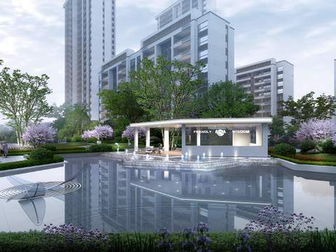  小区庭院景观psd 