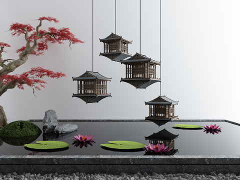  新中式水景荷花小品3d模型 
