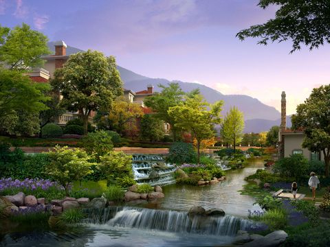  现代河道公园园林景观psd 