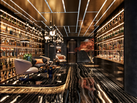  现代轻奢酒吧3d模型 