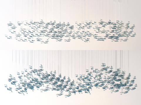  现代海洋艺术吊灯3d模型下载 动态鱼群抽象设计 蓝色宁静家居装饰 