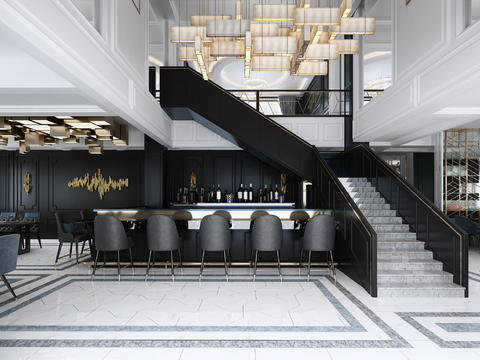  现代西餐厅3d模型 