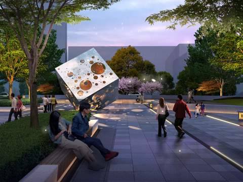  现代公园园林夜景景观psd 