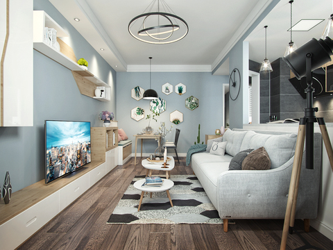  北欧公寓客厅餐厅厨房3d模型 