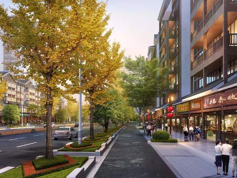  现代商业街景观psd 