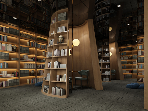  现代图书室书吧3d模型 