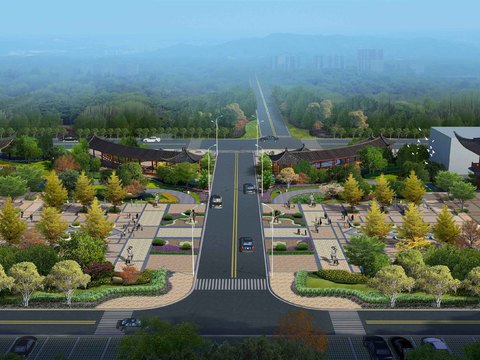  新中式古建外观鸟瞰psd 