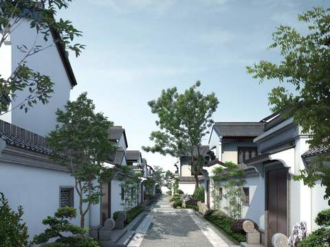  新中式后庭院小道园林景观psd 