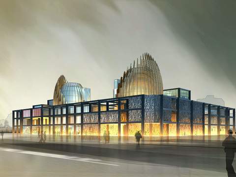  现代异形办公楼建筑外观psd 