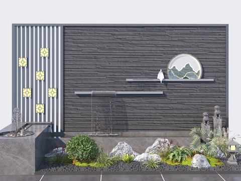  庭院小品 水景墙 流水跌水3d模型 